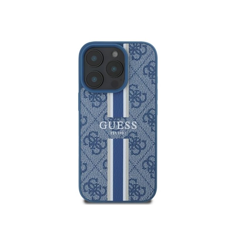 Husa originala Guess iPhone 16 Pro Max Hardcase 4G Printed Stripes MagSafe, albastru, GUHMP16XP4RPSB