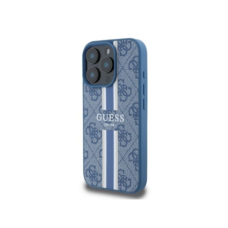 Husa originala Guess iPhone 16 Pro Max Hardcase 4G Printed Stripes MagSafe, albastru, GUHMP16XP4RPSB