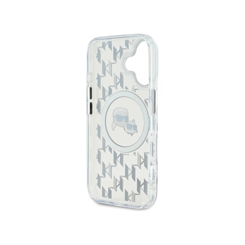 Husa iPhone 16 Karl Lagerfeld IML MagSafe, Monogram Karl&Choupette Head, transparenta, KLHMP16SHMCKMHT