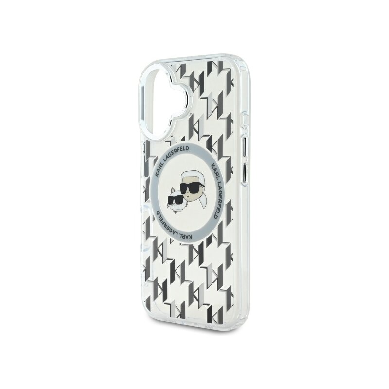 Husa iPhone 16 Karl Lagerfeld IML MagSafe, Monogram Karl&Choupette Head, transparenta, KLHMP16SHMCKMHT