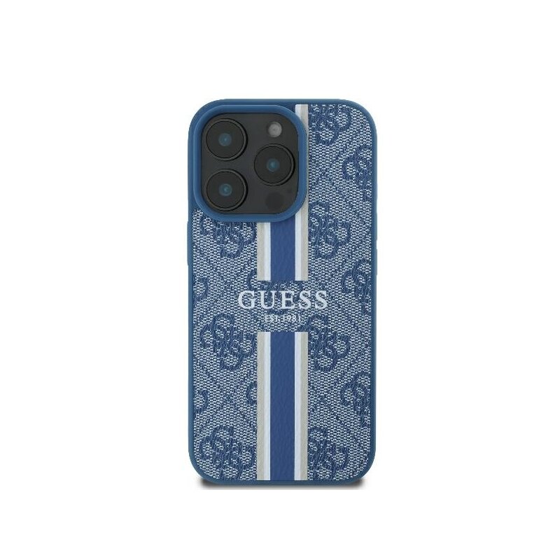 Husa originala Guess iPhone 16 Pro Hardcase 4G Printed Stripes MagSafe, albastru, GUHMP16LP4RPSB