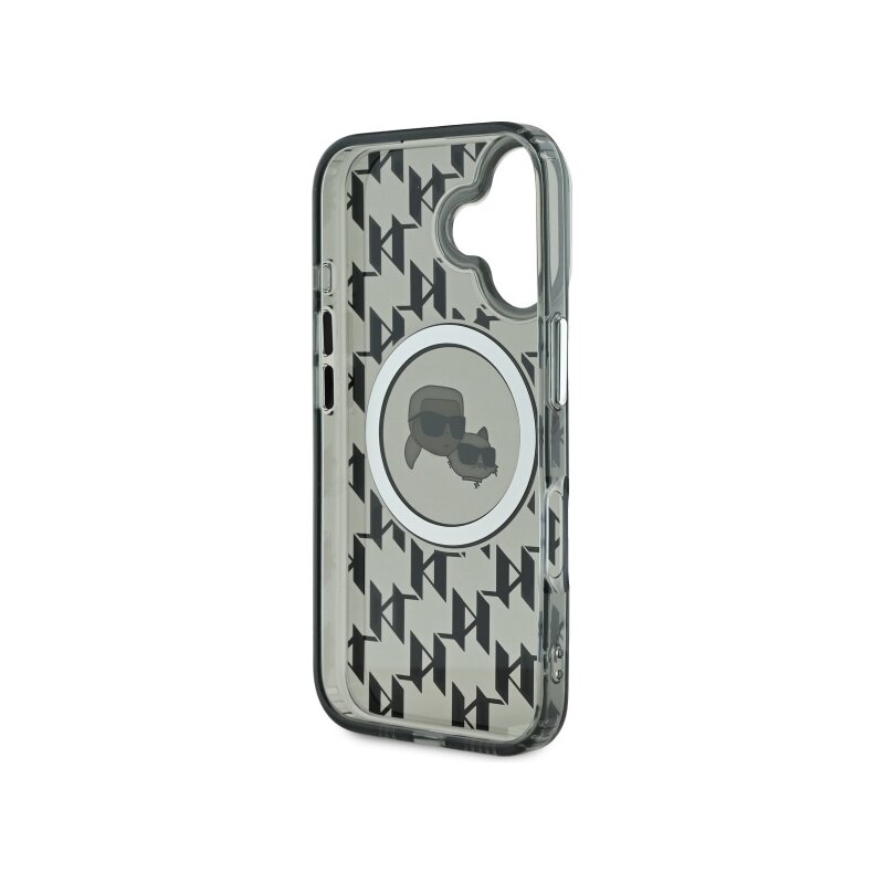 Husa iPhone 16 Karl Lagerfeld IML MagSafe, Monogram Karl&Choupette Head, negru, KLHMP16SHMCKMHK