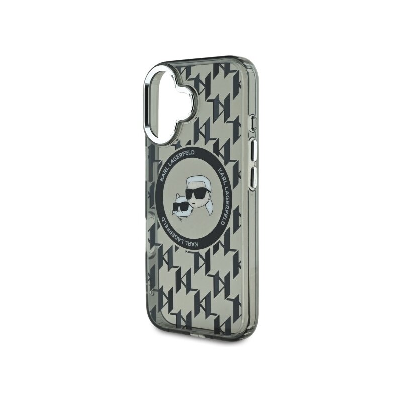 Husa iPhone 16 Karl Lagerfeld IML MagSafe, Monogram Karl&Choupette Head, negru, KLHMP16SHMCKMHK