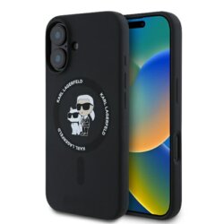 Husa Karl Lagerfeld iPhone 16 Plus Silicone Ring MagSafe, Karl&Choupette, negru, KLHMP16MSCMKCRHK
