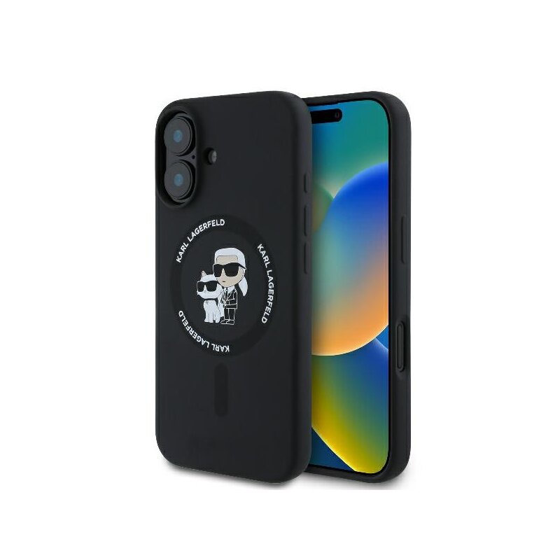 Husa Karl Lagerfeld iPhone 16 Plus Silicone Ring MagSafe, Karl&Choupette, negru, KLHMP16MSCMKCRHK