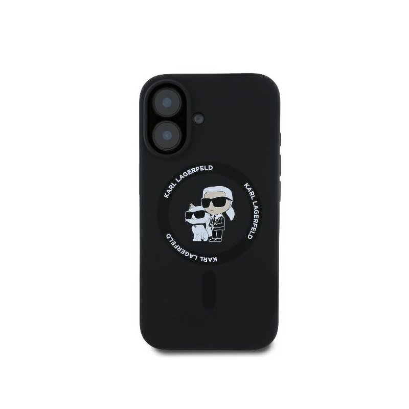Husa Karl Lagerfeld iPhone 16 Plus Silicone Ring MagSafe, Karl&Choupette, negru, KLHMP16MSCMKCRHK