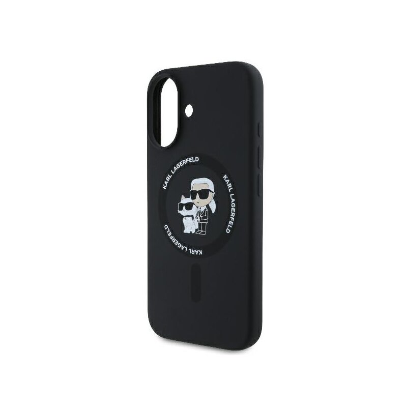 Husa Karl Lagerfeld iPhone 16 Plus Silicone Ring MagSafe, Karl&Choupette, negru, KLHMP16MSCMKCRHK