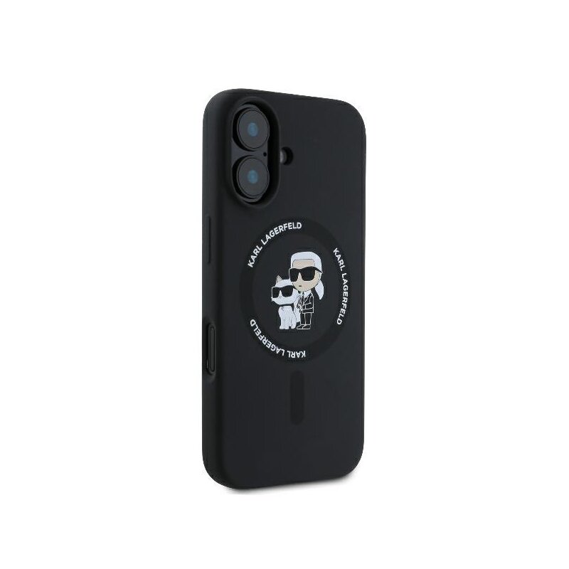 Husa Karl Lagerfeld iPhone 16 Plus Silicone Ring MagSafe, Karl&Choupette, negru, KLHMP16MSCMKCRHK