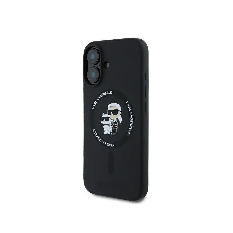 Husa Karl Lagerfeld iPhone 16 Plus Silicone Ring MagSafe, Karl&Choupette, negru, KLHMP16MSCMKCRHK