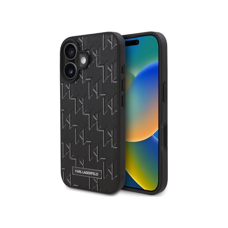 Husa iPhone 16 Plus Karl Lagerfeld Leather MagSafe, Hot Stamp, negru, KLHMP16MPKHPORPK
