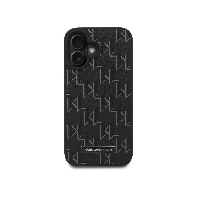 Husa iPhone 16 Plus Karl Lagerfeld Leather MagSafe, Hot Stamp, negru, KLHMP16MPKHPORPK