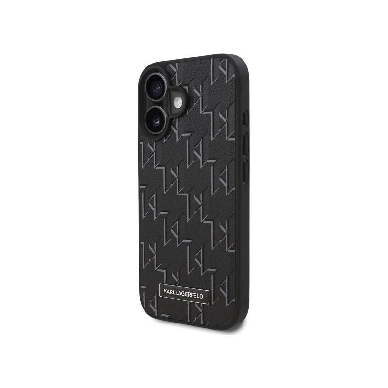 Husa iPhone 16 Plus Karl Lagerfeld Leather MagSafe, Hot Stamp, negru, KLHMP16MPKHPORPK