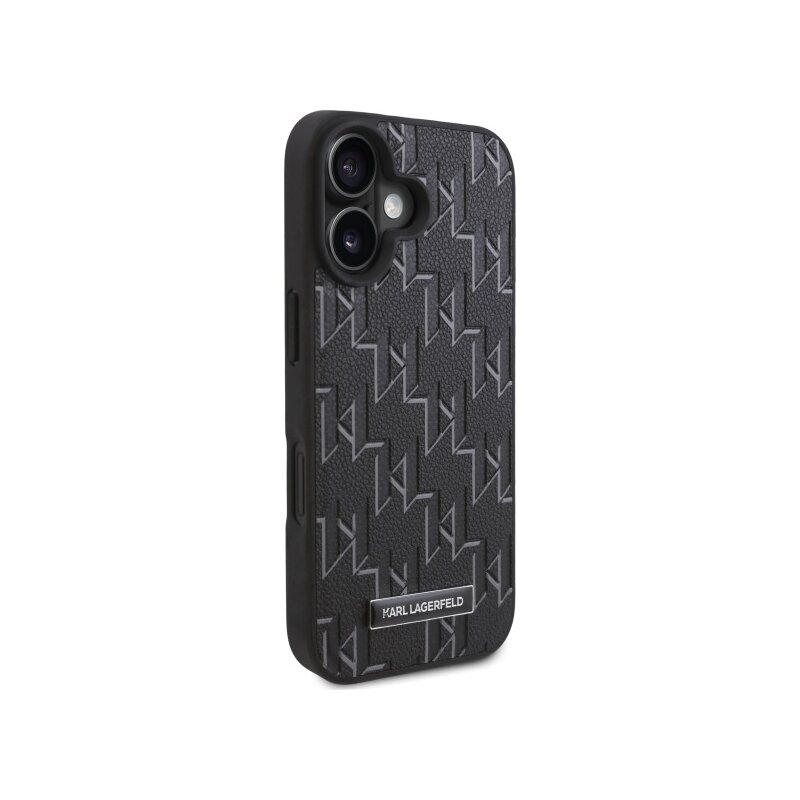 Husa iPhone 16 Plus Karl Lagerfeld Leather MagSafe, Hot Stamp, negru, KLHMP16MPKHPORPK