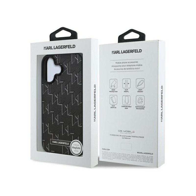 Husa iPhone 16 Plus Karl Lagerfeld Leather MagSafe, Hot Stamp, negru, KLHMP16MPKHPORPK