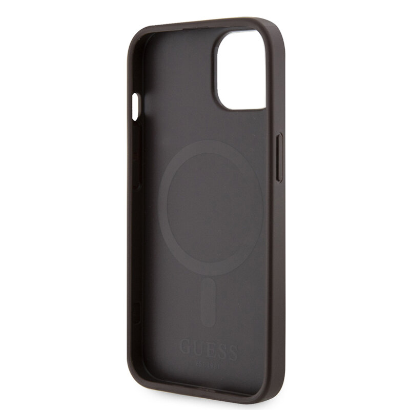 Husa originala Guess iPhone 15 Hardcase 4G Printed Stripes MagSafe, maro, GUHMP15SP4RPSW