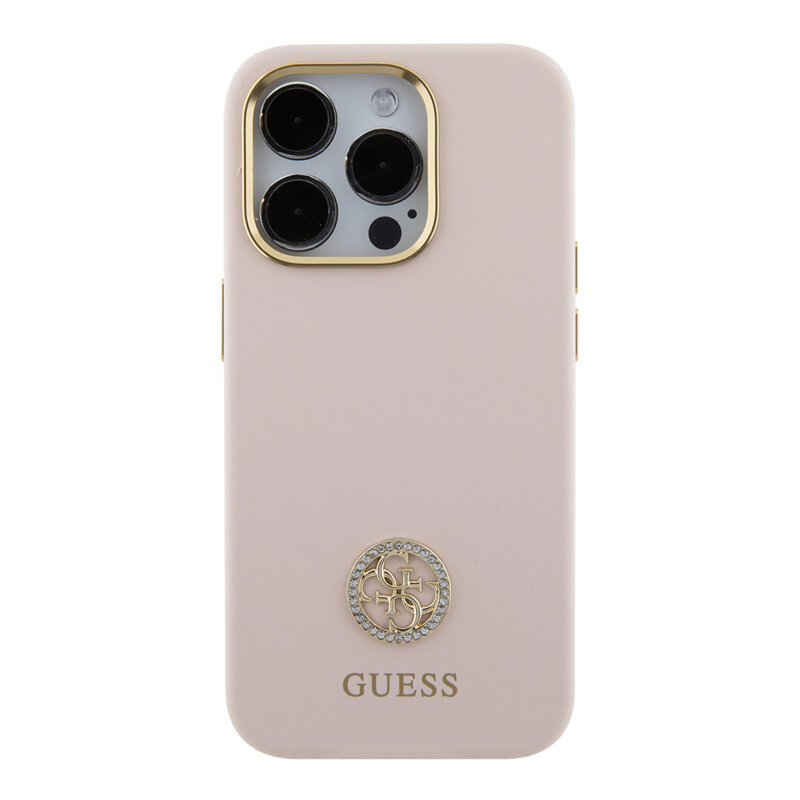 Husa Guess iPhone 15 Pro Silicone Logo Strass 4G, roz deschis, GUHCP15LM4DGPP