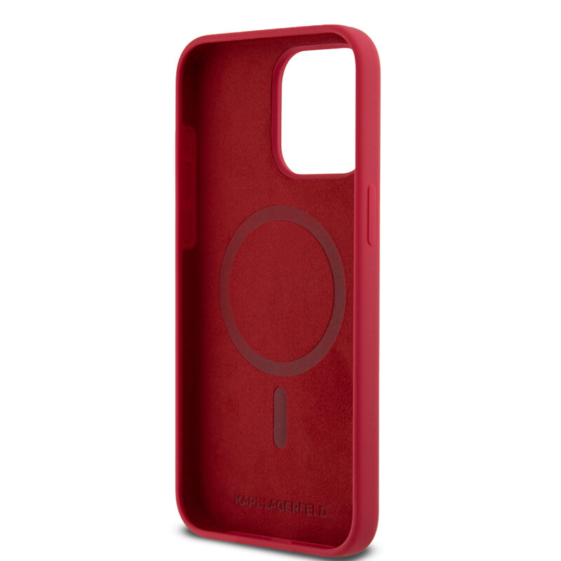 Husa Karl Lagerfeld iPhone 15 Pro Max Silicone Ring MagSafe, Karl&Choupette, rosu, KLHMP15XSCMKCRHR