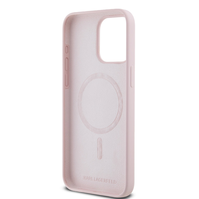 Husa Karl Lagerfeld iPhone 15 Pro Max Silicone Ring MagSafe, Karl&Choupette, roz, KLHMP15XSCMKCRHP