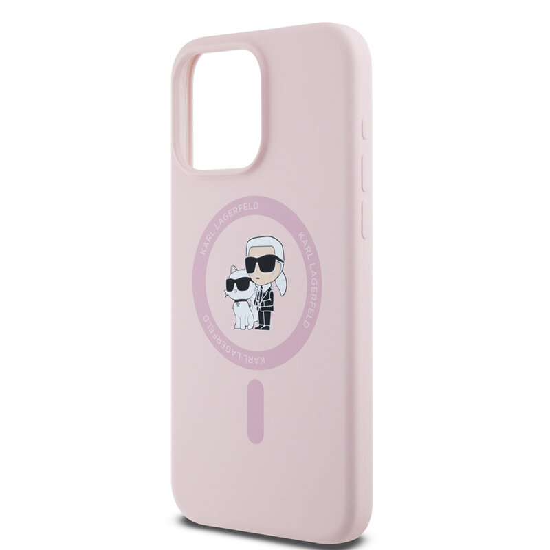 Husa Karl Lagerfeld iPhone 15 Pro Max Silicone Ring MagSafe, Karl&Choupette, roz, KLHMP15XSCMKCRHP