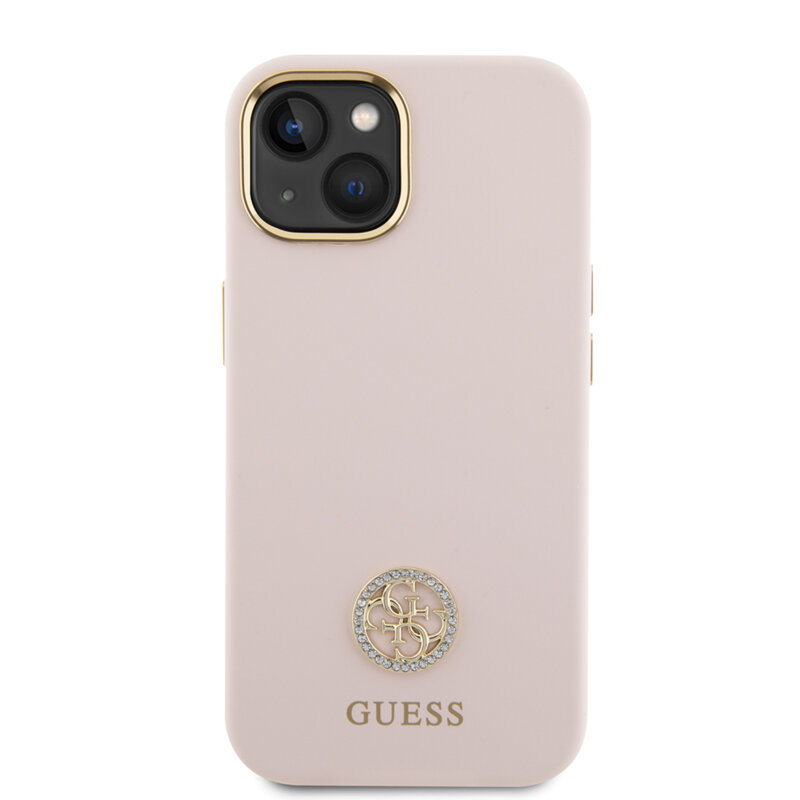 Husa Guess iPhone 15 Silicone Logo Strass 4G, roz deschis, GUHCP15SM4DGPP
