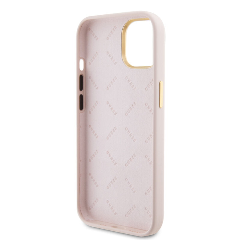 Husa Guess iPhone 15 Silicone Logo Strass 4G, roz deschis, GUHCP15SM4DGPP