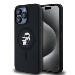 Husa Karl Lagerfeld iPhone 15 Pro Max Silicone Ring MagSafe, Karl&Choupette, negru, KLHMP15XSCMKCRHK