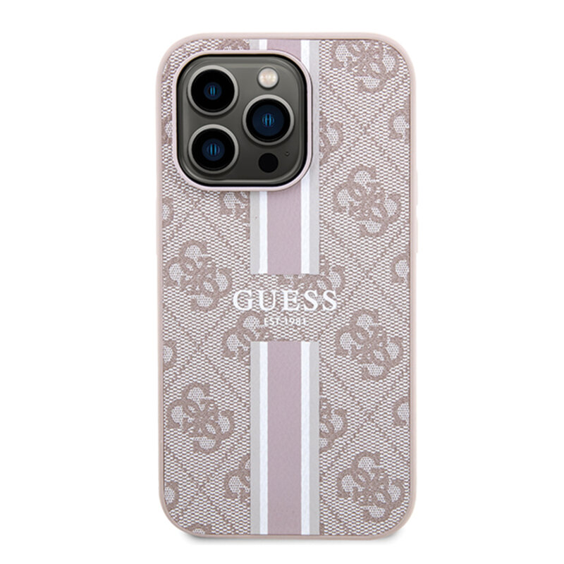 Husa originala Guess iPhone 15 Pro Hardcase 4G Printed Stripes MagSafe, roz, GUHMP15LP4RPSP