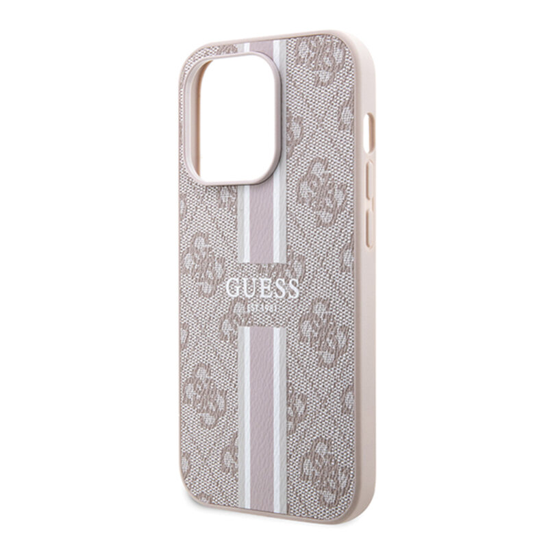 Husa originala Guess iPhone 15 Pro Hardcase 4G Printed Stripes MagSafe, roz, GUHMP15LP4RPSP