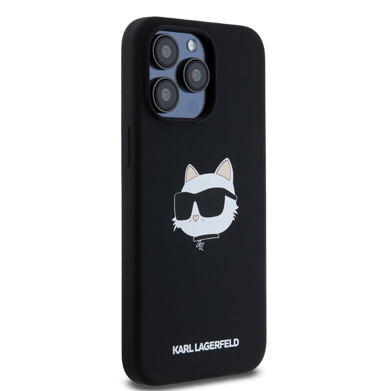 Husa Karl Lagerfeld iPhone 15 Pro Max Silicone MagSafe, Choupette Head, negru, KLHMP15XSCHPPLK