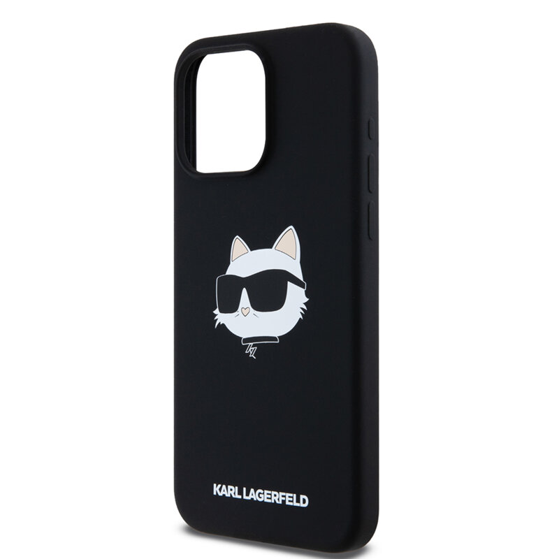 Husa Karl Lagerfeld iPhone 15 Pro Max Silicone MagSafe, Choupette Head, negru, KLHMP15XSCHPPLK