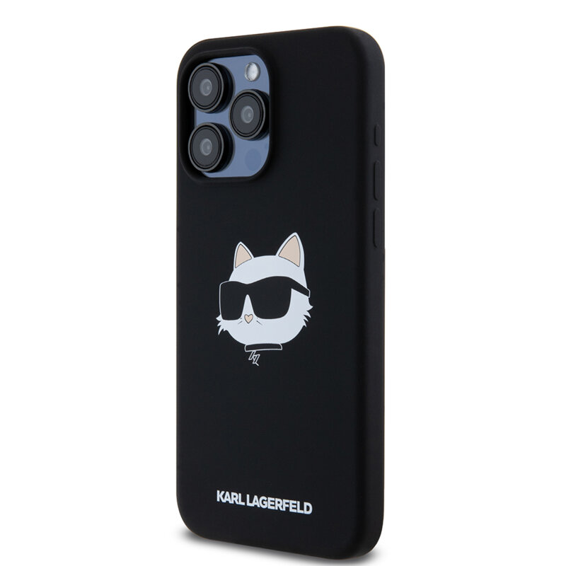 Husa Karl Lagerfeld iPhone 15 Pro Max Silicone MagSafe, Choupette Head, negru, KLHMP15XSCHPPLK