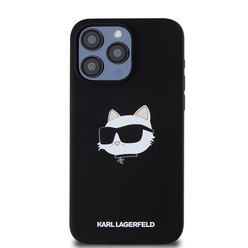 Husa Karl Lagerfeld iPhone 15 Pro Max Silicone MagSafe, Choupette Head, negru, KLHMP15XSCHPPLK