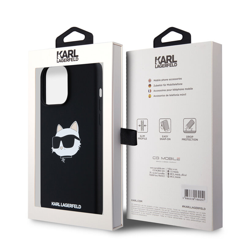 Husa Karl Lagerfeld iPhone 15 Pro Max Silicone MagSafe, Choupette Head, negru, KLHMP15XSCHPPLK