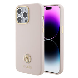Husa Guess iPhone 15 Pro Max Silicone Logo Strass 4G, roz deschis, GUHCP15XM4DGPP