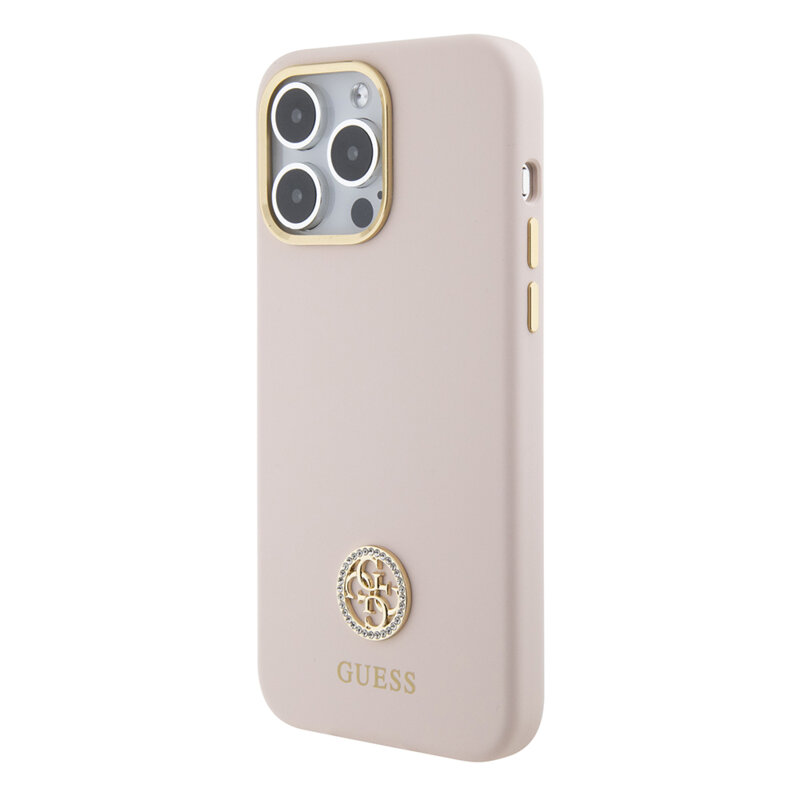 Husa Guess iPhone 15 Pro Max Silicone Logo Strass 4G, roz deschis, GUHCP15XM4DGPP