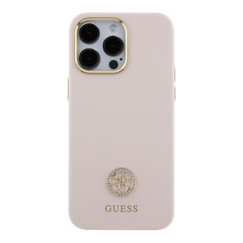 Husa Guess iPhone 15 Pro Max Silicone Logo Strass 4G, roz deschis, GUHCP15XM4DGPP