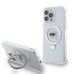 Husa iPhone 15 Pro Max Karl Lagerfeld Hardcase Ring Stand MagSafe, Karl Head, alb, KLHMP15XHMRSKHH
