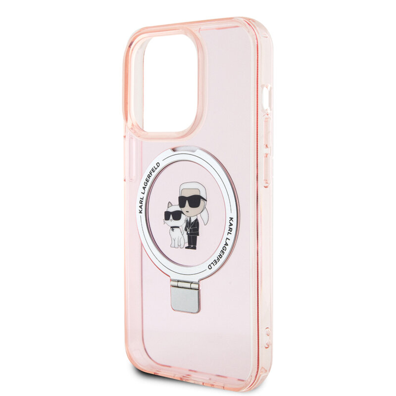 Husa iPhone 15 Pro Max Karl Lagerfeld Hardcase Ring Stand MagSafe, Karl&Choupette, roz, KLHMP15XHMRSKCP