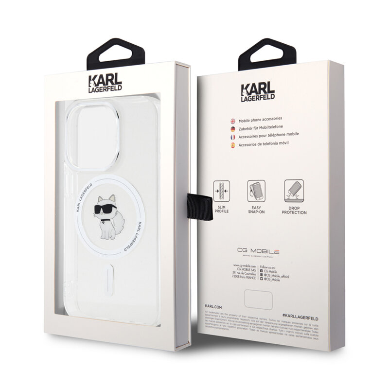 Husa iPhone 14 Pro Karl Lagerfeld IML MagSafe, Choupette, transparent, KLHMP14LHFCCNOT