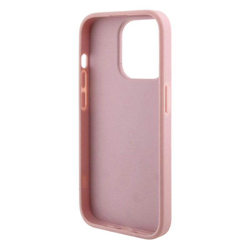 Husa Guess Glitter Script Big 4G iPhone 15 Pro cu sclipici, roz, GUHCP15LHG4SGP