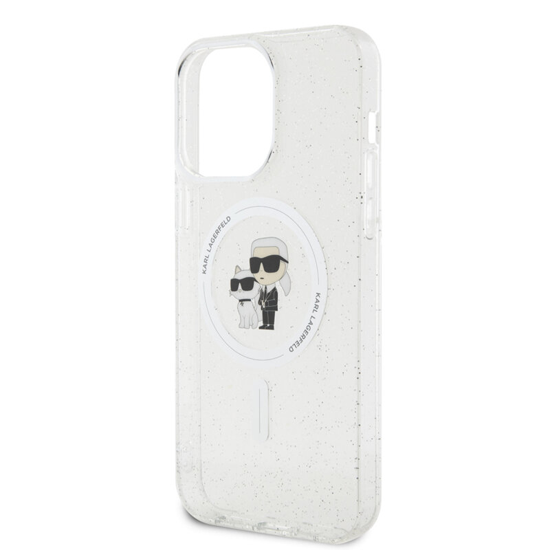 Husa Karl Lagerfeld iPhone 15 Pro Max Glitter MagSafe, Karl&Choupette, transparenta, KLHMP15XHGKCNOT