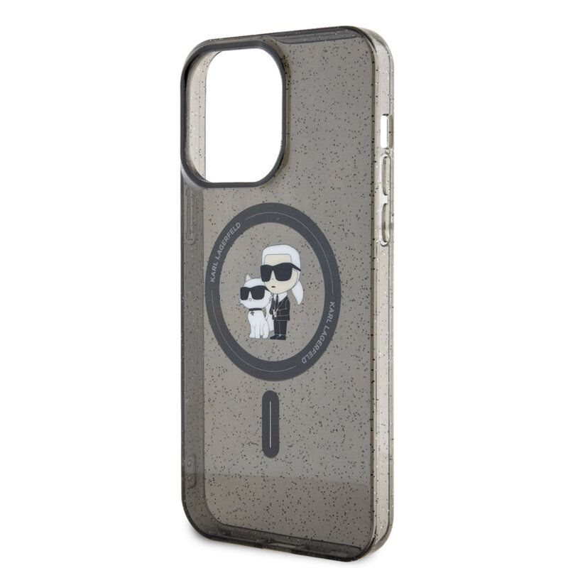 Husa Karl Lagerfeld iPhone 15 Pro Max Glitter MagSafe, Karl&Choupette, negru, KLHMP15XHGKCNOK