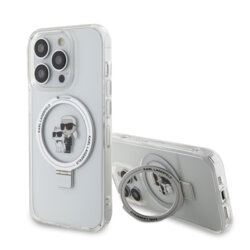 Husa iPhone 14 Pro Karl Lagerfeld Hardcase Ring Stand MagSafe, Karl&Choupette, alb, KLHMP14LHMRSKCH