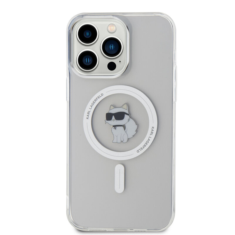 Husa iPhone 15 Pro Max Karl Lagerfeld IML MagSafe, Choupette, transparenta, KLHMP15XHFCCNOT