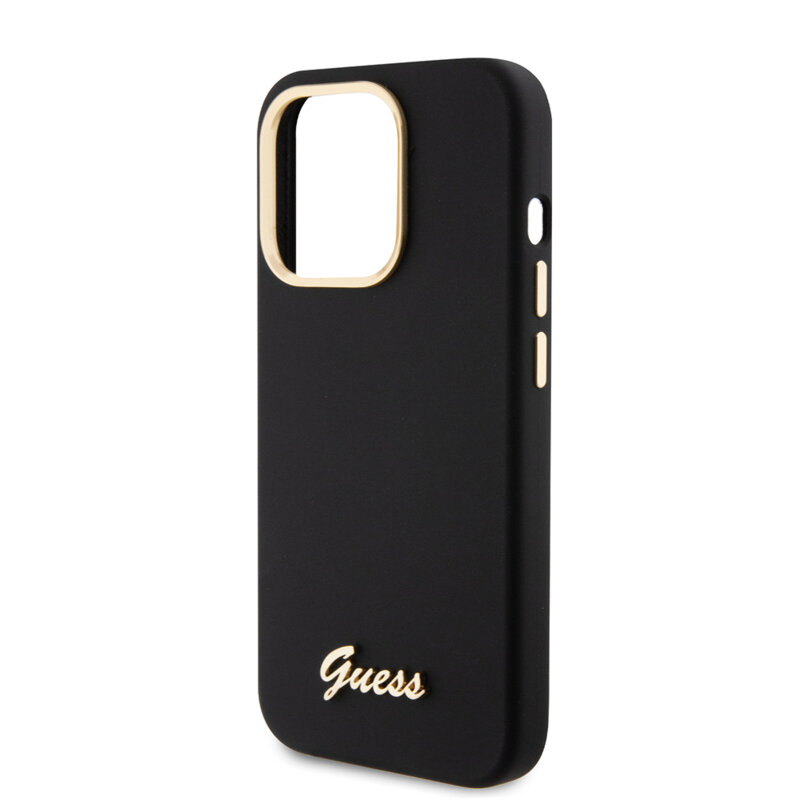 Husa Guess iPhone 15 Pro Silicone Script Metal Logo & Frame, negru, GUHCP15LSMBSLK