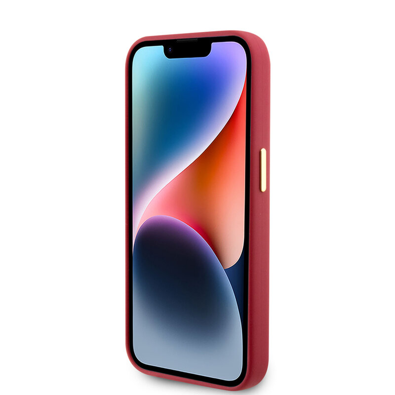Husa Guess iPhone 15 Pro Silicone Script Metal Logo & Frame, rosu, GUHCP15LSMBSLM