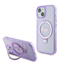 Husa Guess iPhone 15 Plus Ring Stand Script Glitter MagSafe, mov, GUHMP15MHRSGSU