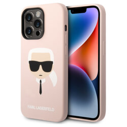 Husa Karl Lagerfeld iPhone 14 Pro Silicone MagSafe, Karl`s Head, roz deschis, KLHMP14LSLKHLP