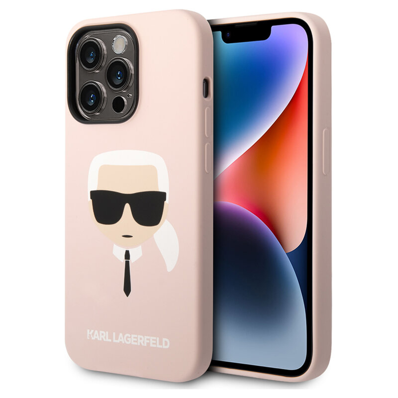 Husa Karl Lagerfeld iPhone 14 Pro Silicone MagSafe, Karl`s Head, roz deschis, KLHMP14LSLKHLP