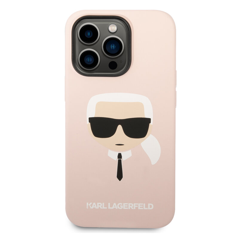 Husa Karl Lagerfeld iPhone 14 Pro Silicone MagSafe, Karl`s Head, roz deschis, KLHMP14LSLKHLP